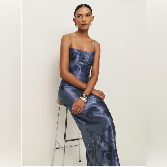 Reformation Frankie Silk Dress in Trieste Border- size 2 - Picture 3 of 4